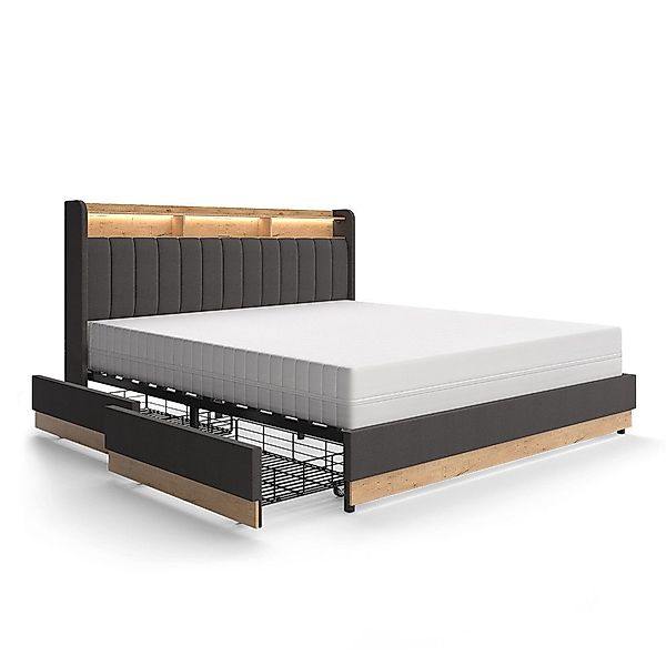 VitaliSpa® Polsterbett Nura, Anthrazit/Eiche, 180x200 cm günstig online kaufen
