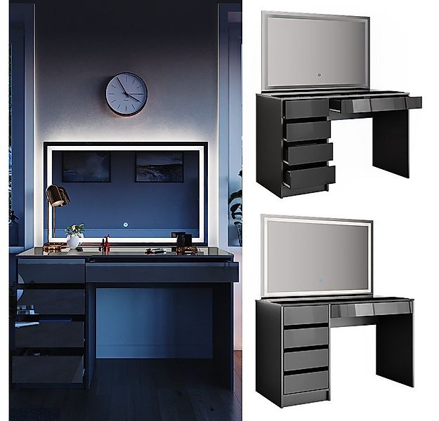 Vicco Schminktisch Sherry, Anthrazit Hochglanz, 120 cm mit LED-Spiegel (1-S günstig online kaufen