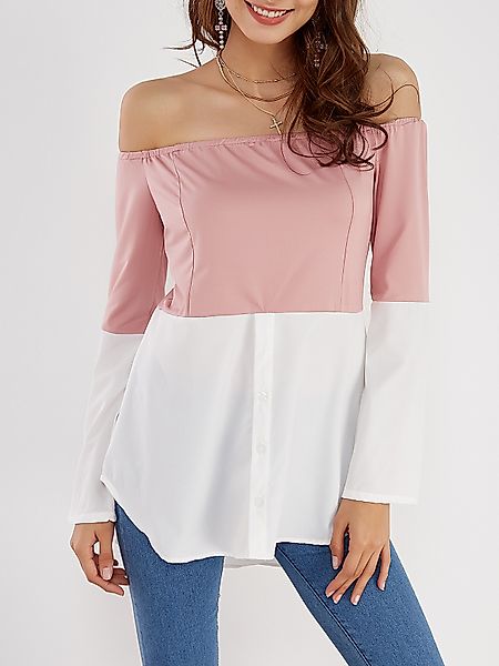 Pink & White schulterfreies Langarm-T-Shirt günstig online kaufen