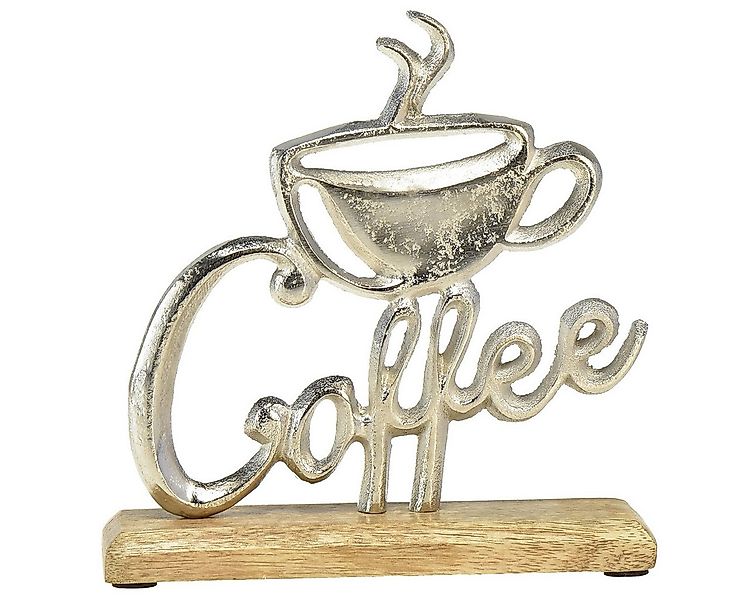 Viana Dekofigur Metall Deko Coffee Tasse Silber Holz Tischdeko Küche 18cm günstig online kaufen