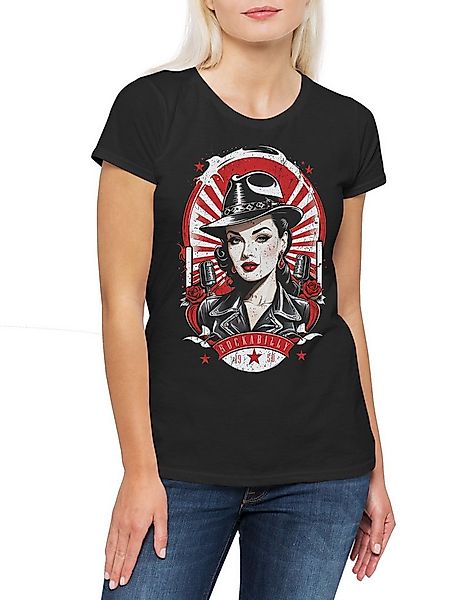 Urban Backwoods Print-Shirt Rockabella Beauty Damen T-Shirt Tattoo Rockabil günstig online kaufen