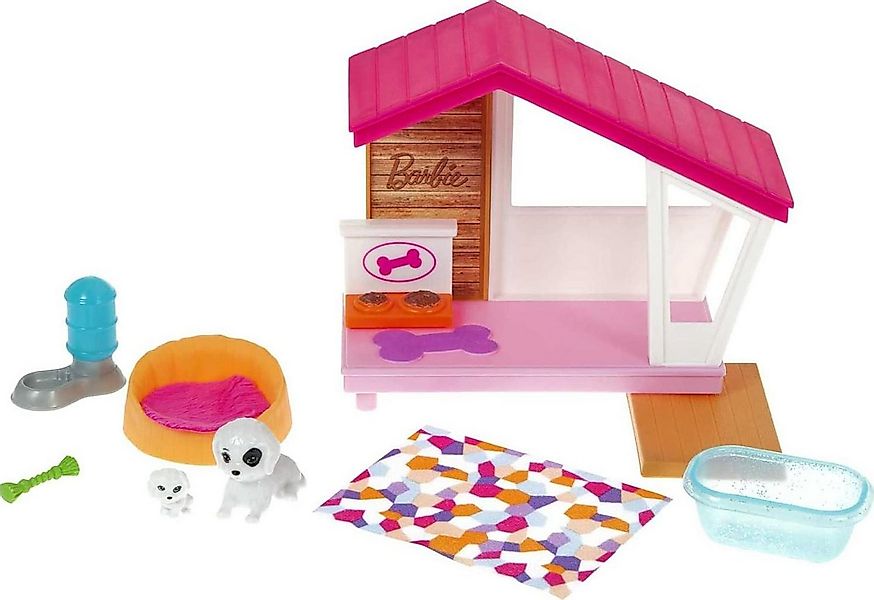 Barbie Puppentier Barbie GRG78 Mini-Spielset mit 2 Hündchen Hundehaus Hund günstig online kaufen