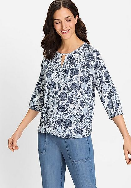Olsen Rundhalsshirt (1-tlg) mit Glitzerstreifen und Ziersteppung am Rundhal günstig online kaufen