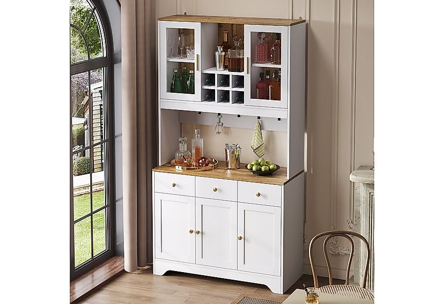 REDOM Küchenbuffet mit weißer und brauner Holzmaserung (Highboard, Standvit günstig online kaufen