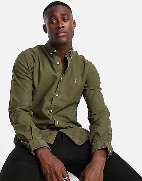 Polo Ralph Lauren – Schmal geschnittenes, stückgefärbtes Oxford-Hemd in Grü günstig online kaufen
