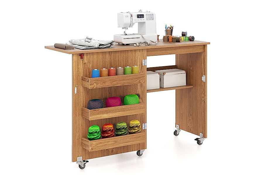 COSTWAY Schreibtisch, Nähtisch klappbar, Nähschrank mit Rollen, Holz günstig online kaufen