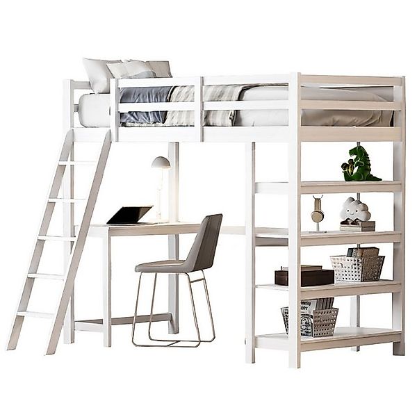 FUROKOY Hochbett Kinderbett 90x200cm mit Ablagefächern,Schreibtisch,Leiter günstig online kaufen
