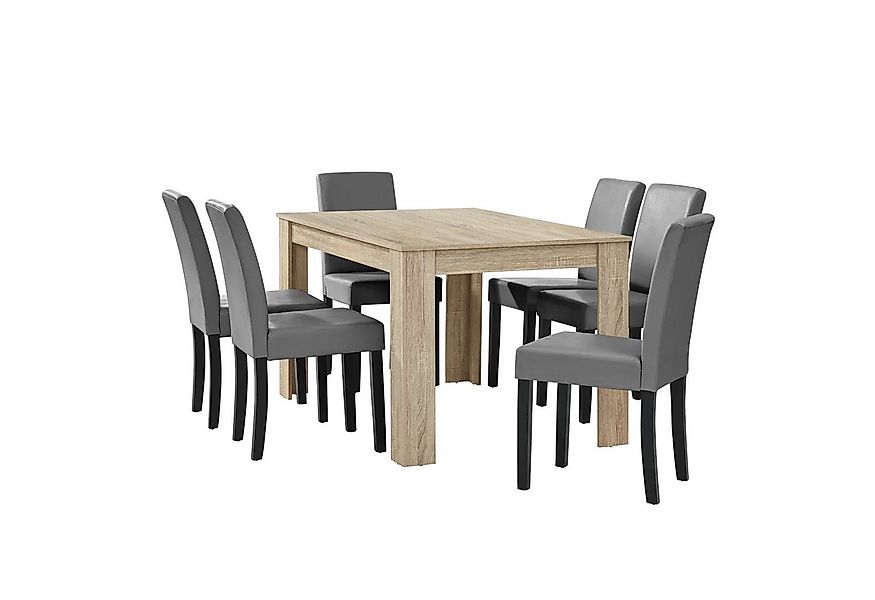 en.casa Essgruppe, (7-tlg., Esstisch mit 6 Stühlen), »Forssa« 140x90cm Küch günstig online kaufen