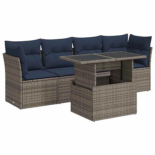 vidaXL 5-Tlg Garten-Sofagarnitur mit Kissen Grau Poly Rattan Akazie 3326092 günstig online kaufen