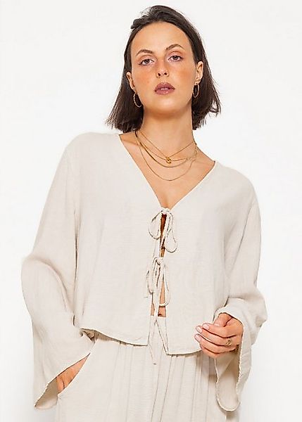 SASSYCLASSY Blusenjacke Oversized Leinen Blusenjacke Damen Blusen mit Schle günstig online kaufen