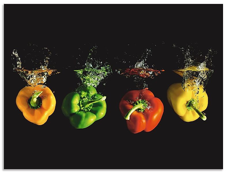 Artland Küchenrückwand "Paprika fallen ins Wasser", (1 tlg.), Alu Spritzsch günstig online kaufen