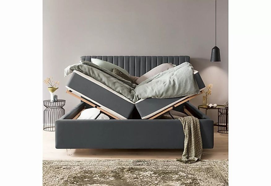 BettCo Stauraumbett Paris (in Dunkelgrau Velours, 200 x 200 cm), Bettkasten günstig online kaufen