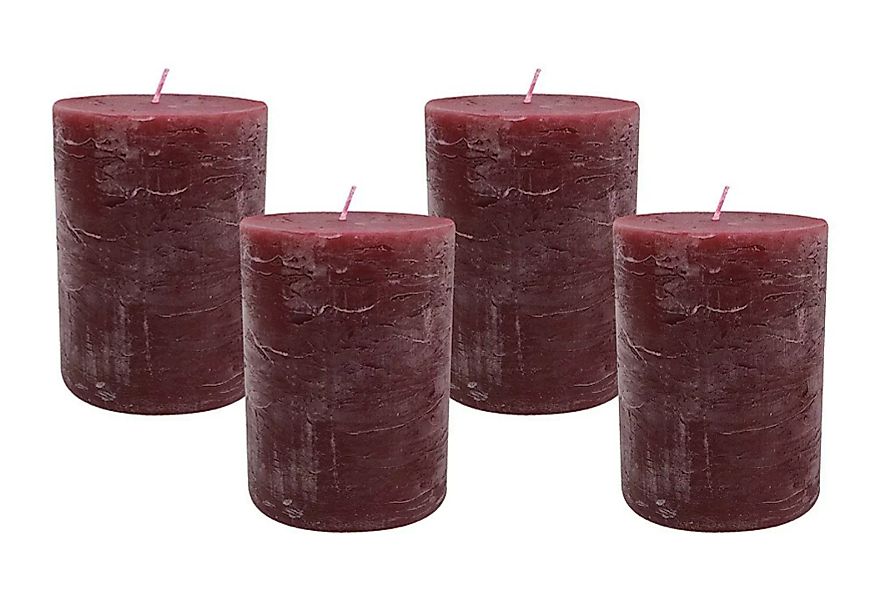 4 Rustic Stumpenkerzen Premium Kerze Dunkelrot 8,5x12cm - 70 Std Brenndauer günstig online kaufen