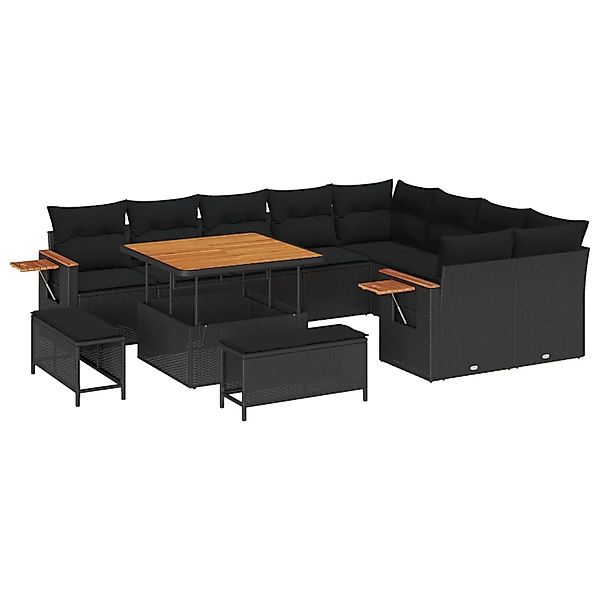 vidaXL Gartensofa-Set mit Kissen 13 Stk Schwarz Poly-Rattan 3365154 günstig online kaufen