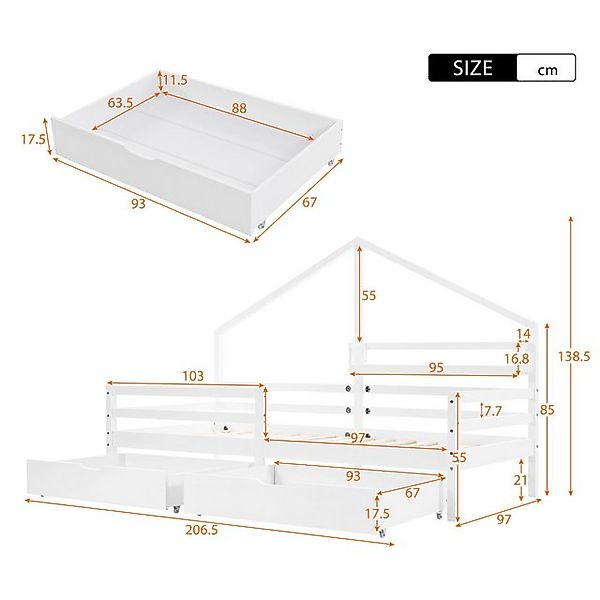 STILVORA Kinderbett 90x200 Hausbett Bettgestell mit Stauraum und Ablagerega günstig online kaufen