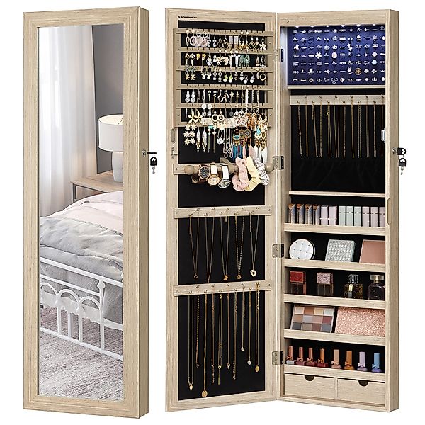 SONGMICS Schmuckschrank Spiegelschrank Wandspiegel Schmuck-Organizer mit günstig online kaufen