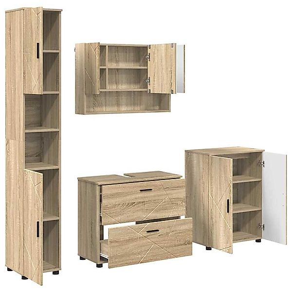 vidaXL Badezimmer-Set Badezimmermöbel-Set 4 pcs Sonoma-Eiche günstig online kaufen