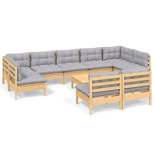 vidaXL 10-Tlg Garten-Lounge-Set mit Grauen Kissen Kiefer Massivholz 3097204 günstig online kaufen