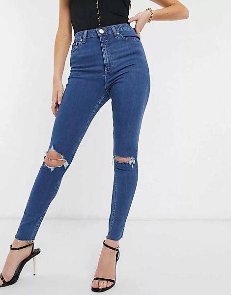 ASOS DESIGN – Ridley – Enge Jeans mit hohem Bund und unversäumten Kanten in günstig online kaufen