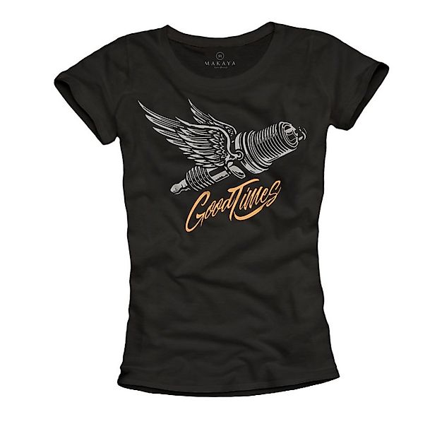 MAKAYA Print-Shirt Schwarz Damen Motorrad Bekleidung Biker Motiv Frauen Kur günstig online kaufen