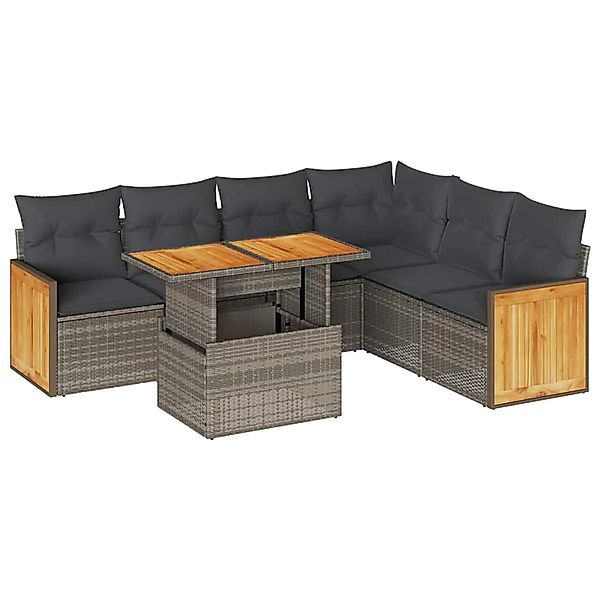 vidaXL 7-Tlg Garten-Sofagarnitur mit Kissen Grau Poly Rattan Akazie 3327721 günstig online kaufen