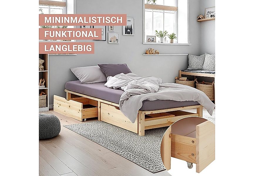 Homestyle4u Palettenbett Holzbett Kiefer Futonbett Bettgestell Bett mit Sta günstig online kaufen