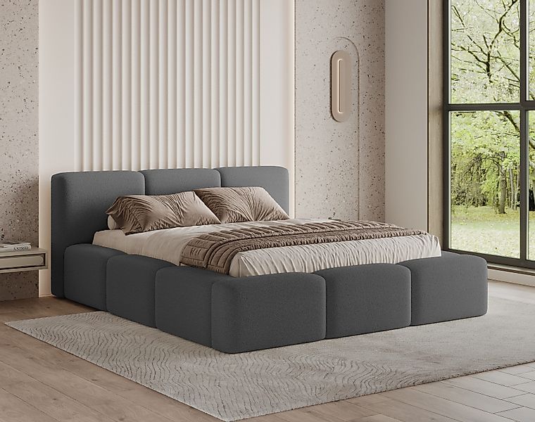 Chilly Möbel Polsterbett Como Dunkelgrau Bouclé-Stoff günstig online kaufen