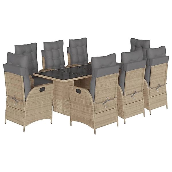 vidaXL 9-Tlg Garten-Essgruppe mit Kissen Beigemischung Poly Rattan 3213129 günstig online kaufen
