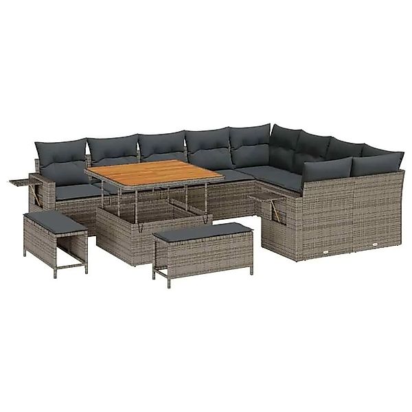 vidaXL Gartensofa-set mit Kissen 12-Tlg Grau Poly-Rattan 3363728 günstig online kaufen