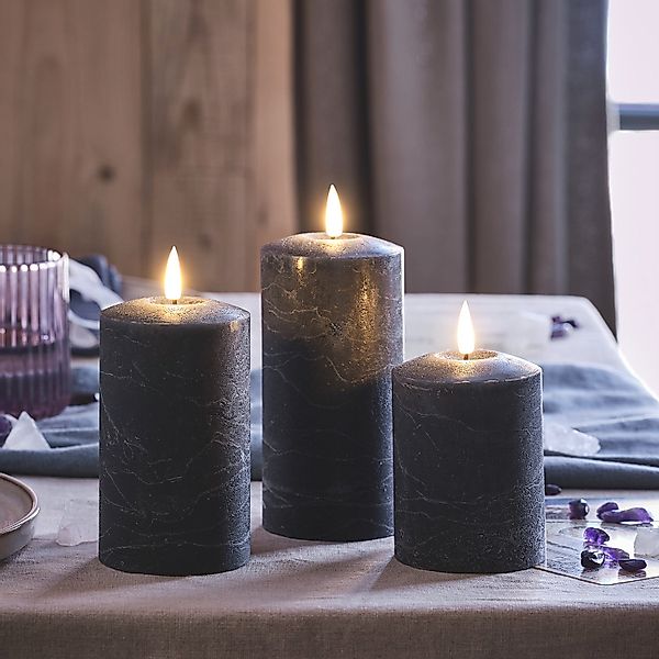 TruGlow® LED Kerzen Echtwachs Trio rustikal dunkelgrau günstig online kaufen
