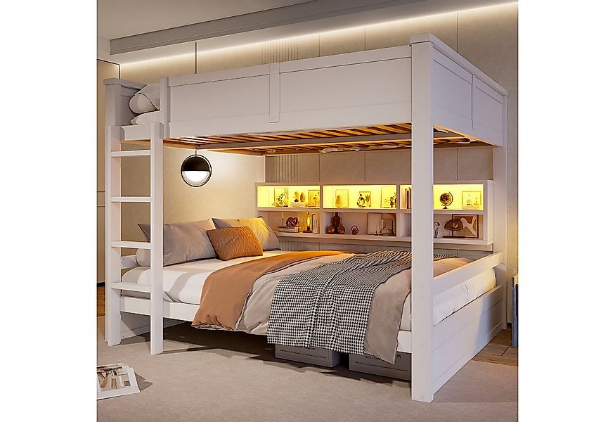 Merax Etagenbett mit LED-Beleuchtung (1-St), Massivholz Kinderbett 160x200c günstig online kaufen