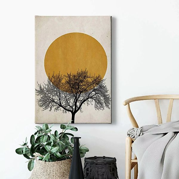Bricoflor Mid Century Wandbild Leinwand Bild Mit Baum Des Lebens In Gelb Un günstig online kaufen