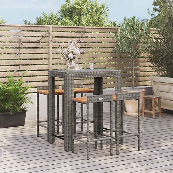 Vidaxl 5-tlg. Gartenbar-set Grau Poly Rattan & Massivholz Akazie günstig online kaufen