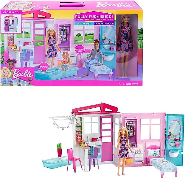 Barbie Puppenhaus Barbie-Haus mit Küche Schlafzimmer Badezimmer Puppe 3+ GW günstig online kaufen
