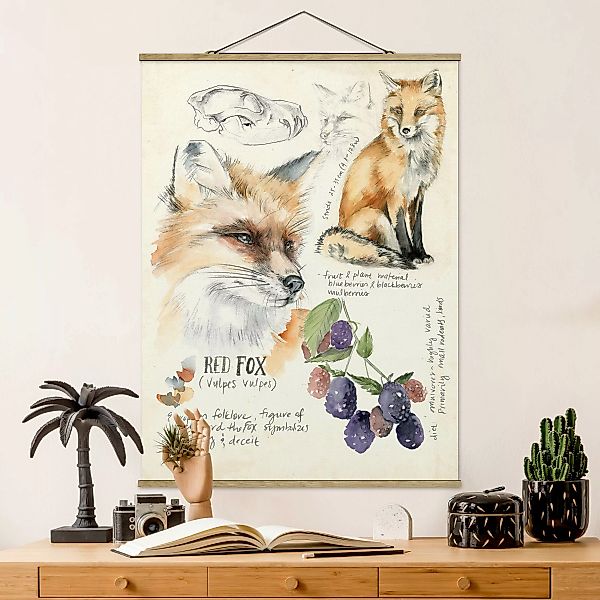 Stoffbild Tiere mit Posterleisten - Hochformat Wildnis Journal - Fuchs günstig online kaufen
