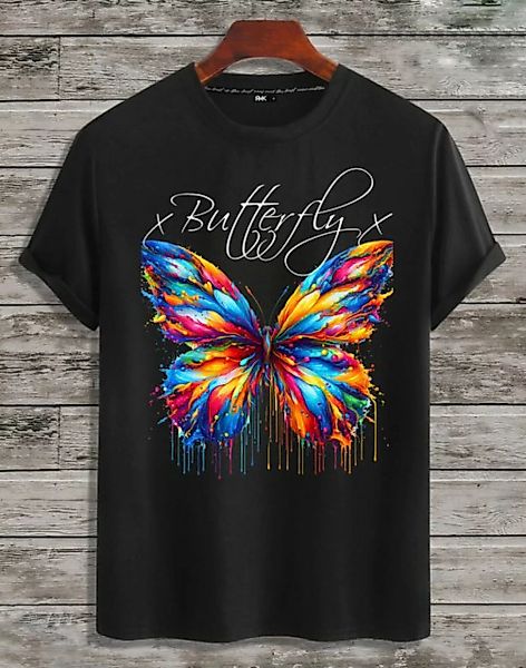 RMK T-Shirt Herren Shirt Basic Rundhals mit Butterfly Regenbogen Schmetterl günstig online kaufen