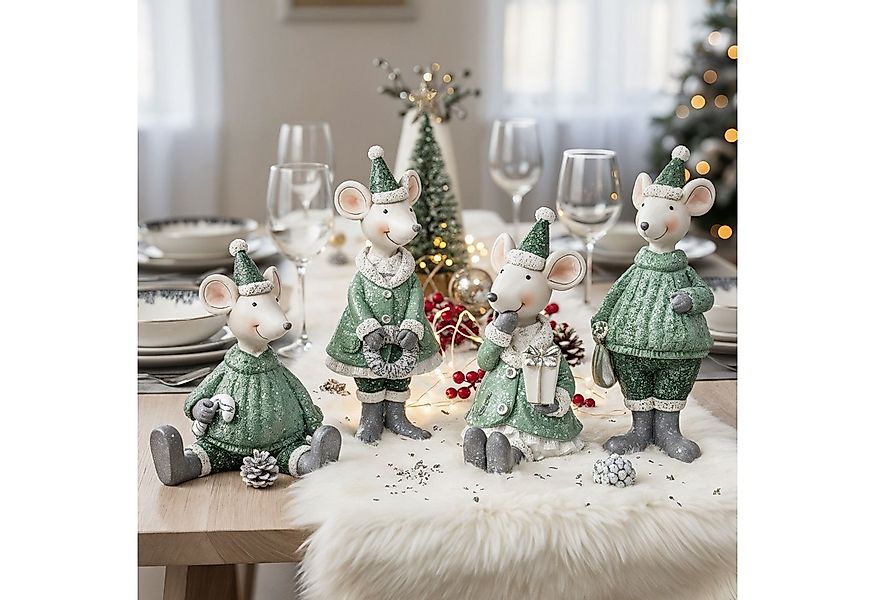 Levandeo® Weihnachtsfigur, 4er Set Mäuse Figuren Weihnachten Deko Kunstharz günstig online kaufen