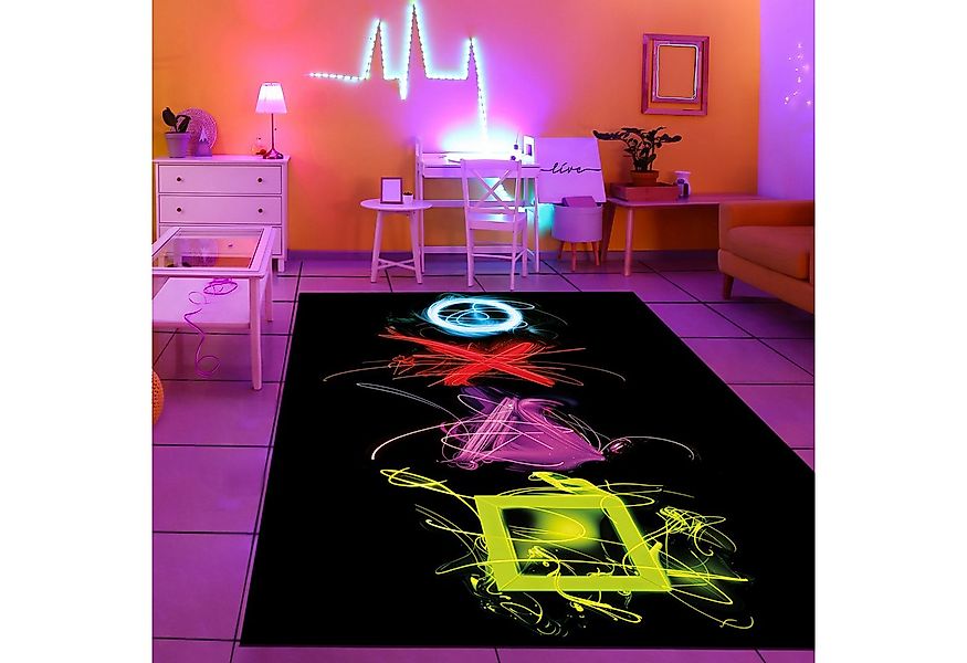 TeppichHome24 Teppich Gaming Teppich mit neonfarbigen Symbolen, rechteckig günstig online kaufen