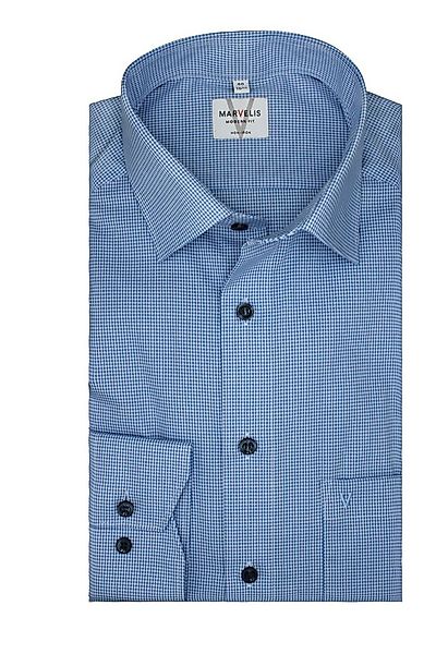 MARVELIS Businesshemd Blau Weiß kariert, Modern Fit, Bügelfrei, 100% Baumwo günstig online kaufen