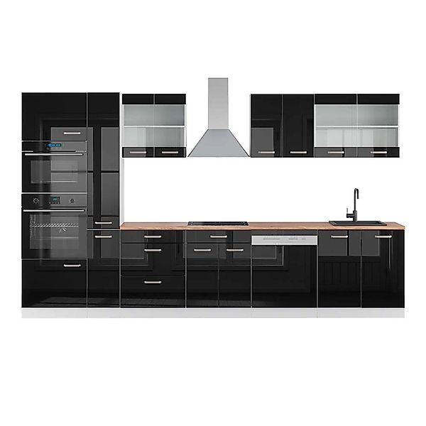 Vicco R-Line Küchenzeile Schwarz Hochglanz/Weiß 350 cm mit HochschrankAP Ei günstig online kaufen
