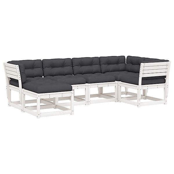 vidaXL 6-Tlg Garten-Sofagarnitur mit Kissen Weiß Massivholz Kiefer 3217041 günstig online kaufen