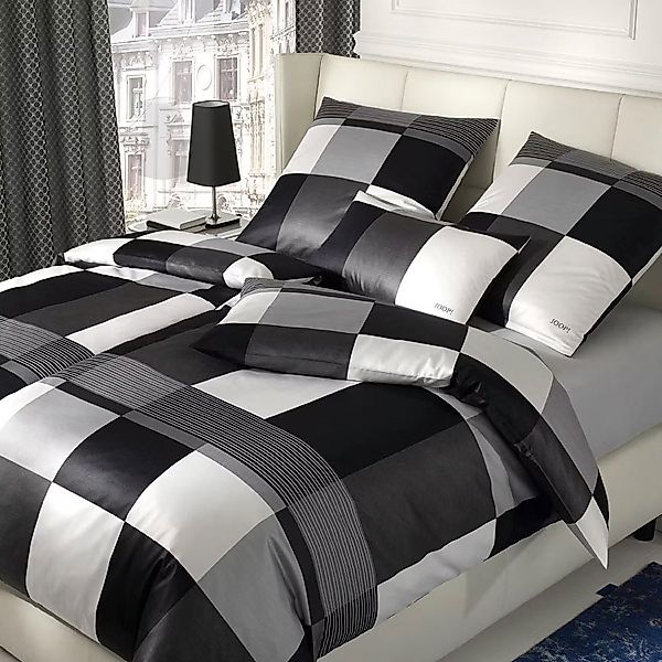 JOOP! Satin Bettwäsche Plaza Squares 4051-0 Kariert Grau Weiß 135x200 günstig online kaufen