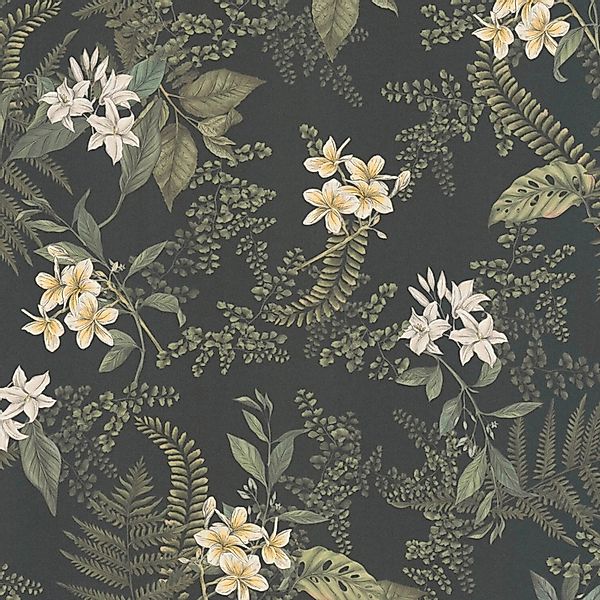 PROFHOME 394244-GU Blumen Tapete Floral Matt Schwarz Weiß Gelb 0,53 m x 10, günstig online kaufen
