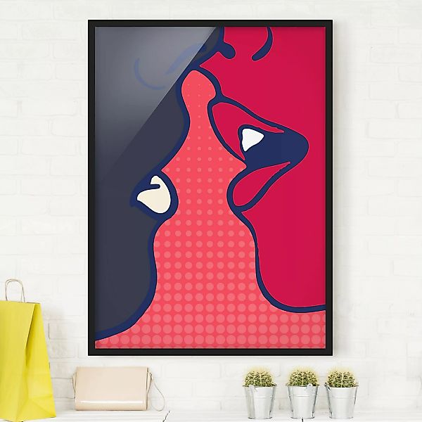 Bild mit Rahmen Pop Art Kiss günstig online kaufen