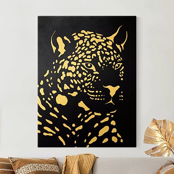 Leinwandbild Gold Safari Tiere - Portrait Leopard Schwarz günstig online kaufen