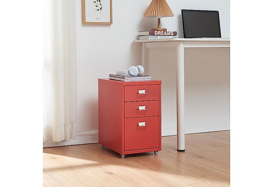 en.casa Rollcontainer, »Kökar« mit 3 Schubladen Bürowagen Rot günstig online kaufen