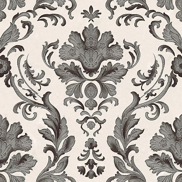 PROFHOME 301901-GU Barock Tapete Ornament Matt Schwarz Weiß 0,53 m x 10,05 günstig online kaufen