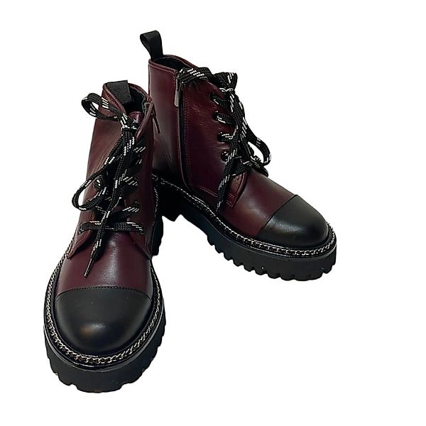 LaMarta Damen Ankle Boots Schwarz/Rot mit Absatz – Schnürstiefel, Stiefelet günstig online kaufen
