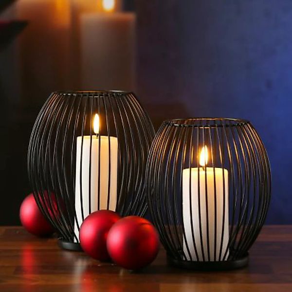 MARELIDA 2er Set Kerzenhalter Windlicht in Korb-Optik H: 18cm schwarz günstig online kaufen