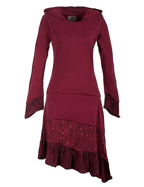 Vishes Jerseykleid Lagenlook Patchworkkleid mit Zipfelkapuze, Rüschen Hippi günstig online kaufen